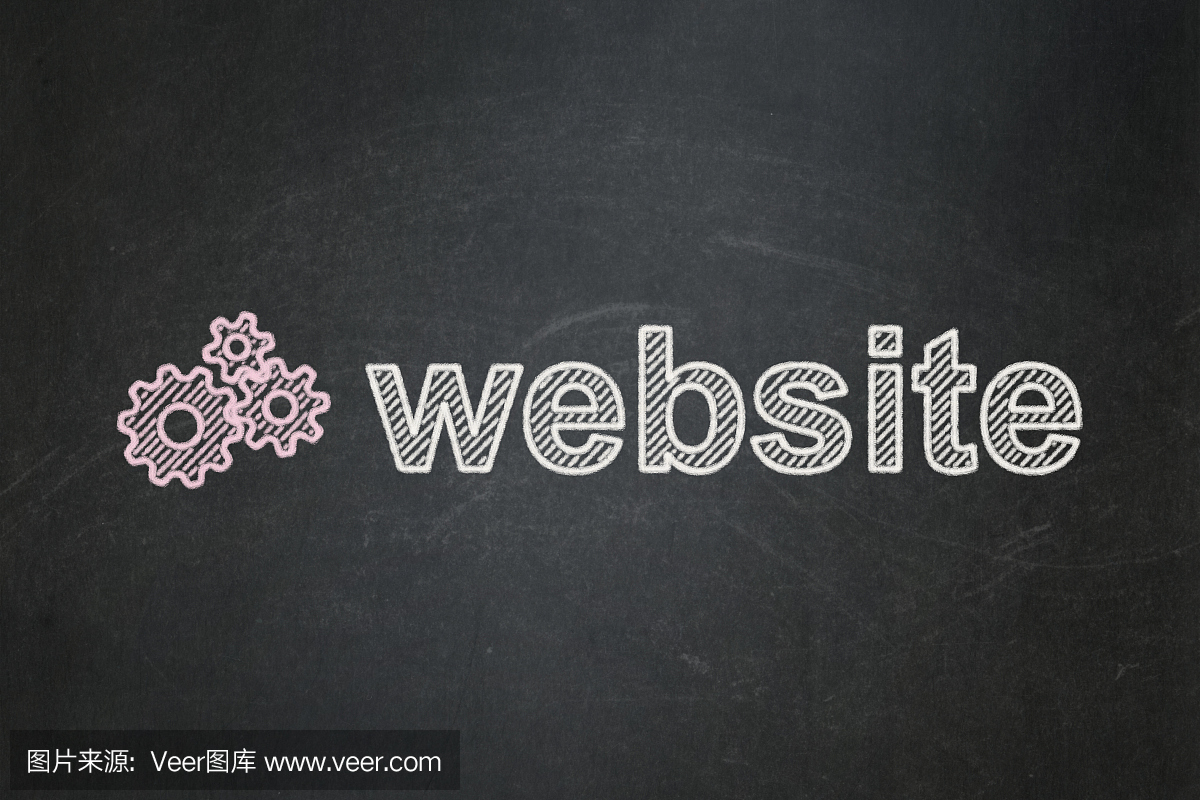 Web开发概念:在黑板上的齿轮和网站